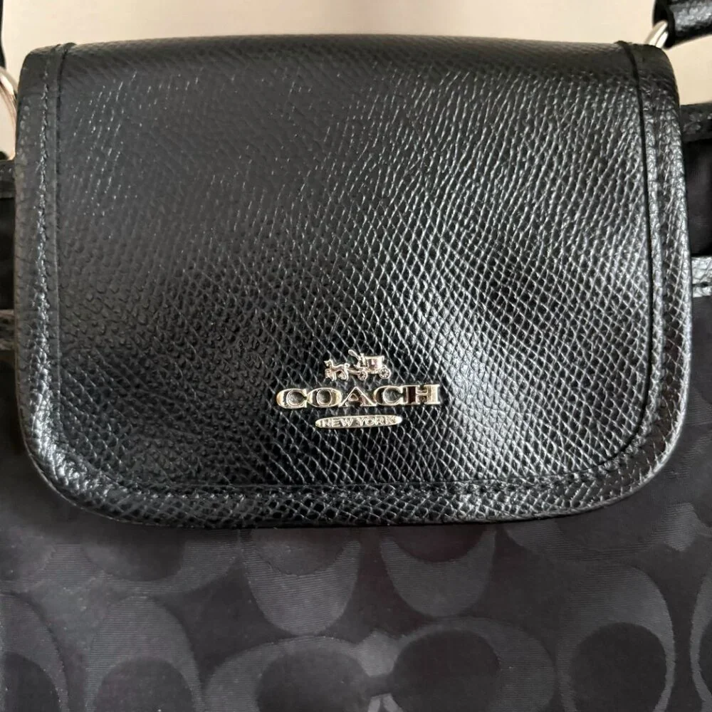 Coach Ward Tote in Signature Black Nylon w/ Leather Details